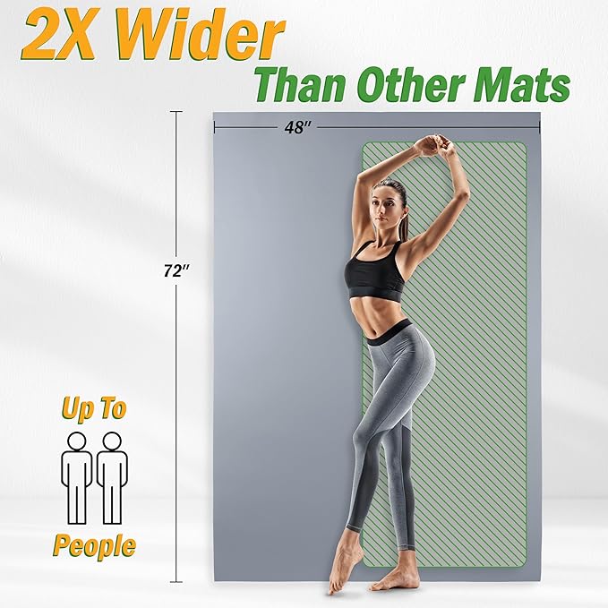 Large Yoga Mat - 6’x4’ Wide Exercise Mat - 8mm Thick Waterproof Non-Slip Workout Mat - Gym Flooring for Home Gym Studio Workouts, Pilates, Stretching and Meditation - Fitness Mat by Wakeman