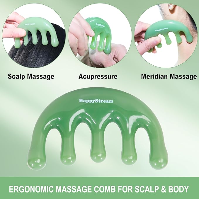 Scalp Massage Tool Head Massager. Resin Massage Comb Gua Sha Fascial Tools for Scalp Care Hair Growth Stress Relax Headaches Meridian Acupoint Treatment Trigger Point Therapy. (Green)