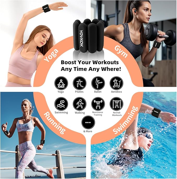 Wrist Weights, Silicone Adjustable Ankle Weights for Women Men - Strengthen Arms and Legs Ideal for for Home Gym Workout, Running, Yoga, Pilates, Barre, Exercise, Strength Training