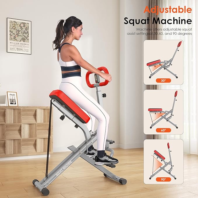 SogesHome Squat Machines Rowing Machine for Home, Foldable & Full Body Exercise Workout Equipment with Adjustable Resistance Bands for Women, Row and Ride Squat Machine for Glutes and Abs, 330 LBS