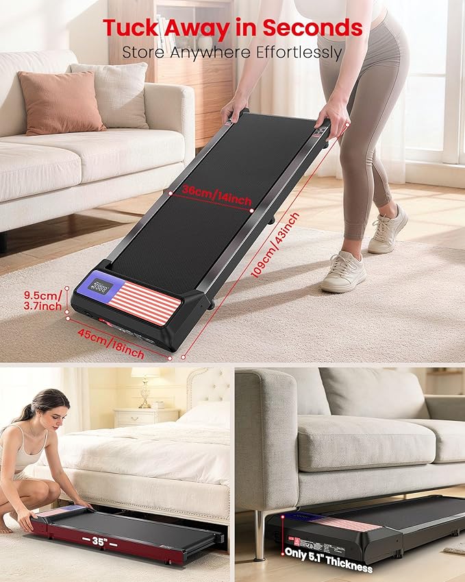 Walking Pad Treadmill with 5% Incline, Under Desk Treadmill for Home Office, 2.5HP Quiet Portable Walking Pad, 265 lbs Capacity, Compact Treadmill for Small Spaces with 15" x 35.4" Belt