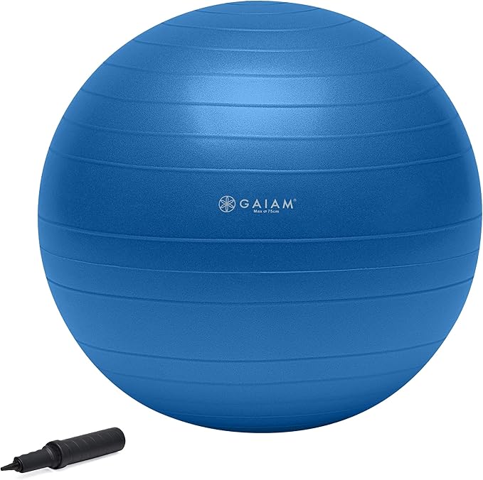 Gaiam Exercise Ball, Total Body Anti-Burst Balance Ball with Textured Grip, For Core Strength, Pregnancy Exercises, Yoga & Active Seating Included Air Pump