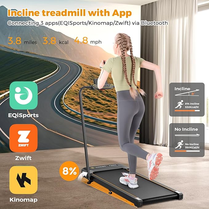 Walking Pad Treadmill, 3 in 1 Foldable Under Desk Treadmills for Home Office, Small Walking Pad with Incline Handle Bar, 300lbs Capacity 2.5HP Portable Running Machine with APP Remote Control