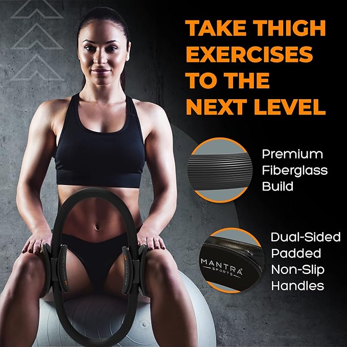 MANTRA SPORTS Pilates Ring - 13 Inch Magic Circle Pilates Ring - Toning Inner Thigh Exerciser, At-Home Yoga Equipment for Home Workouts - Thigh Master for Women, Arms & Core Toning - Carbon Black