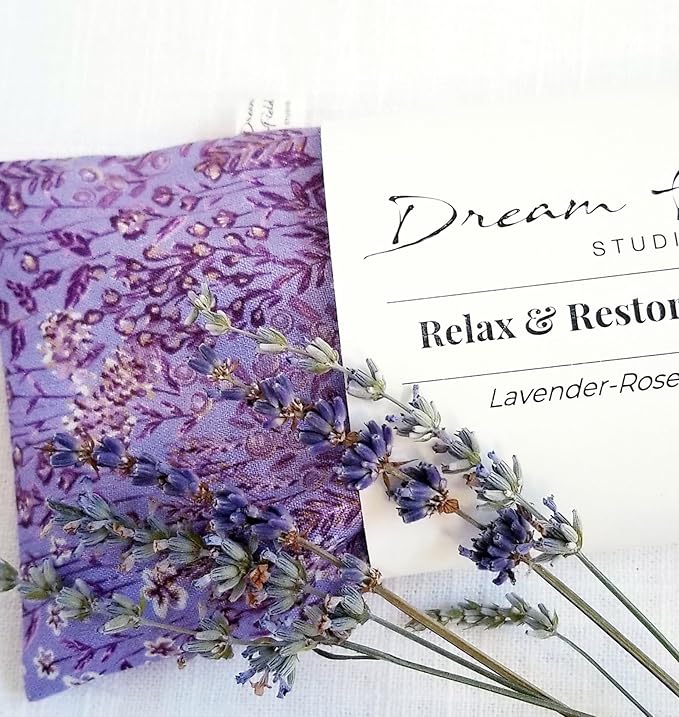 Handcrafted Lavender Eye Pillow – Organic Aromatherapy, Weighted Flaxseed Design, Warm or Cool Use | Violet Watercolor Floral