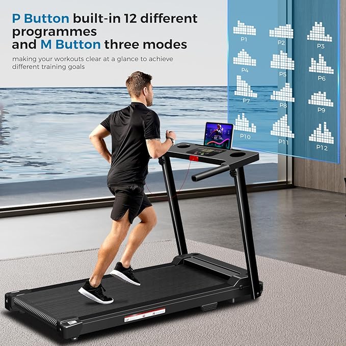 Treadmill with Handles, 2026 Upgraded Small Treadmills Home, Portable Electric Treadmills for Home 300 lbs Capacity,Walking Pad Treadmill,Lightweight Foldable Walking Pad,LED Display(Black)