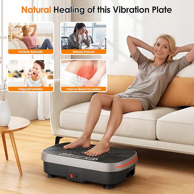 Vibrating Plate Exercise Machine, Vibration Plate for Lymphatic Drainage with Resistance Bands, 99 Speed Levels, Whole Body Shaker, for Weight Loss Fat Burner for Women Men