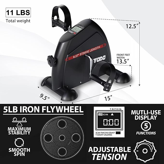 TODO Mini Exercise Bike Pedal Exerciser Foot Peddler Portable Therapy Bicycle with Digital Monitor