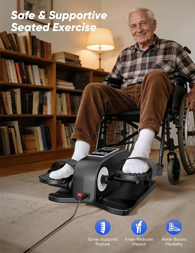 Under Desk Elliptical Machine, Electric Seated Leg Exerciser for Seniors, Adjustable Speed & Low-Impact Design, Quiet Portable Trainer with Remote Control for Home Office