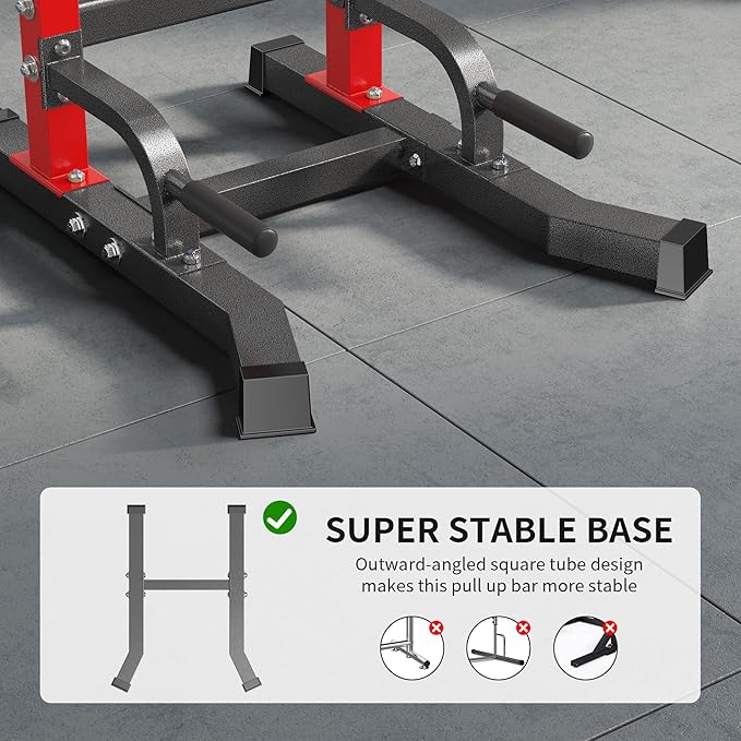 Pull Up Bar Station, 10-Level Height Adjustable Wall Mounted Home Gym, 330 lbs Capacity with Dip Bars & Push Up Handles, for Chin Up, Dips, Leg Raise (Black/Red/Yellow)
