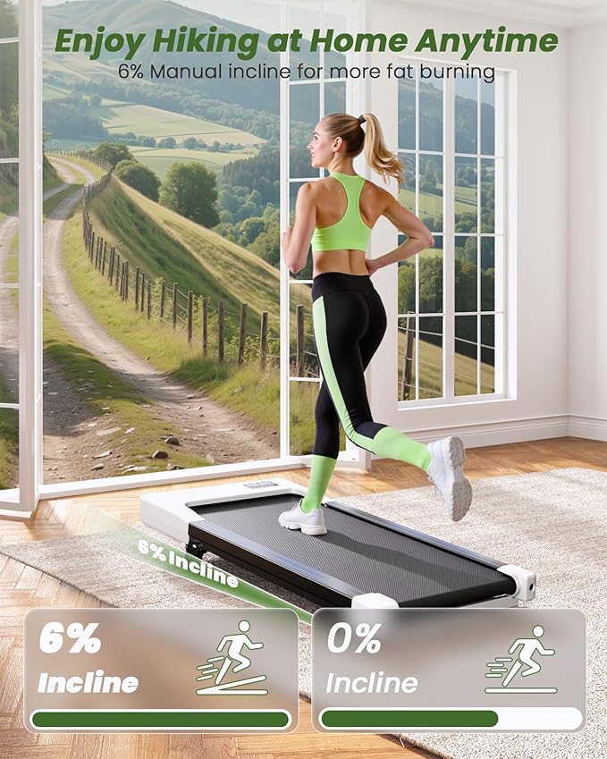 DeerRun Under Desk Walking Pad Treadmill for Home & Office, 6% Manual Incline, 0.6–3.8 MPH Walking Speed, 300 lb Capacity, App & Remote Control