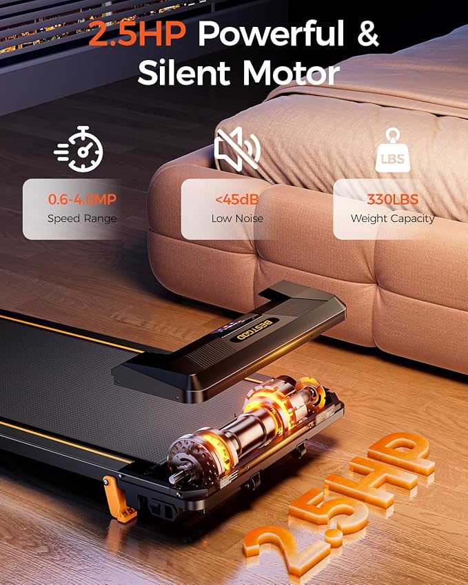 Walking Pad Treadmill, BestGod Incline Under Desk Treadmill 330lbs Capacity, 2.5HP Portable Treadmills for Home, Compact Treadmills Mini Running Machine with Remote Control