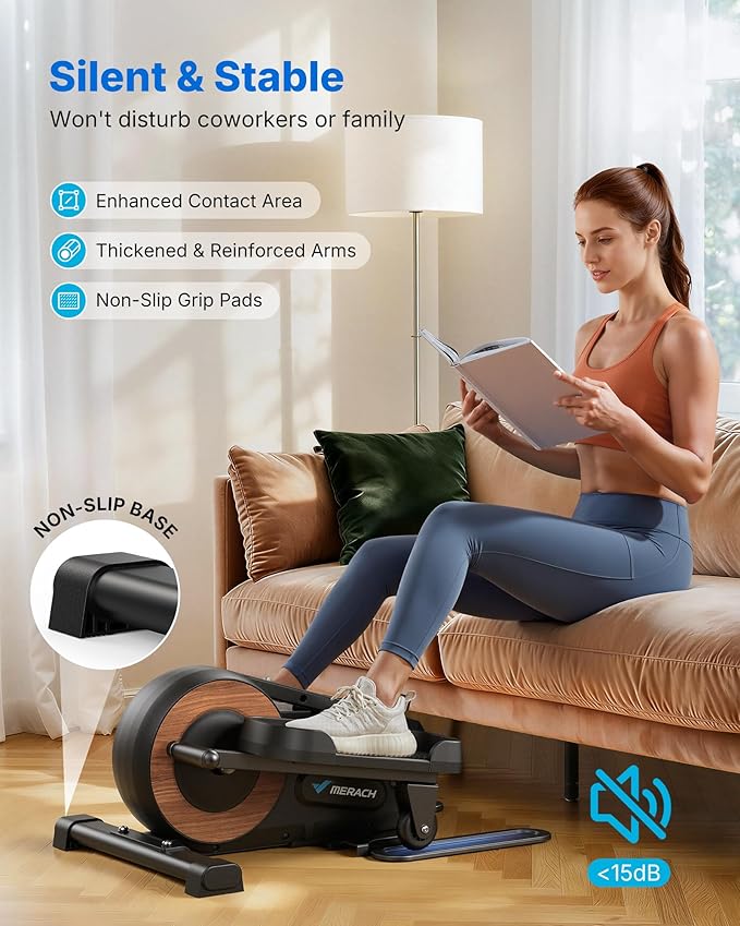 Sitting Under Desk Elliptical Machine, Leg Exerciser While Sitting for Seniors, Seated Pedal Exerciser, Quiet & Portable Pedal Exerciser with 8 Resistance Levels, Work from Home Fitness