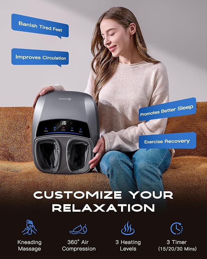 KINGJOY Foot Massager with Heat for Neuropathy, [2026 Upgraded], Deep Kneading Shiatsu Foot Massager for Plantar Fasciitis, Fits Up to Men Size 14, Gifts for Women Mom Men Dad Seniors