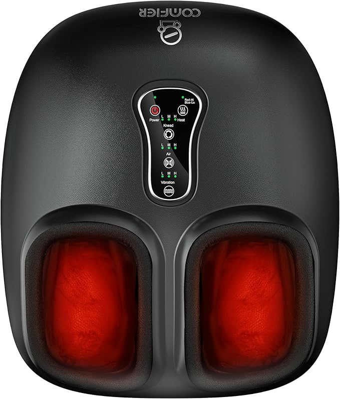 COMFIER Shiatsu Foot Massager with Heat,Vibration,Rolling Compression,Feet Massager for Plantar Fasciitis,Neuropathy Pain,Home Office Use,Fits Size up to 13IN,for Dad,Mom
