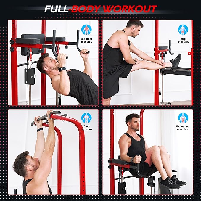 Dland Power Tower Dip Station Pull Up Bar Exercise Tower, Multifunctional Adjustable Height Training Equipment for Home Gym, Free Standing Assisted Fitness Workout Pullup Rack Station Machine