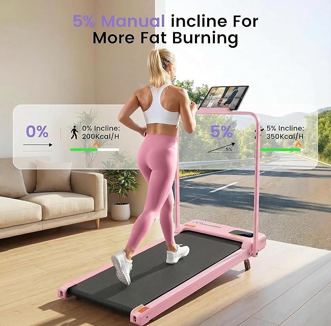 Small Walking Pad Treadmill with Incline - Under Desk Treadmills with Vibration Plate, 2.5HP Compact Portable Walking Pads with Handle Bar for Home Small Spaces, Office, Remote Control & LED Display