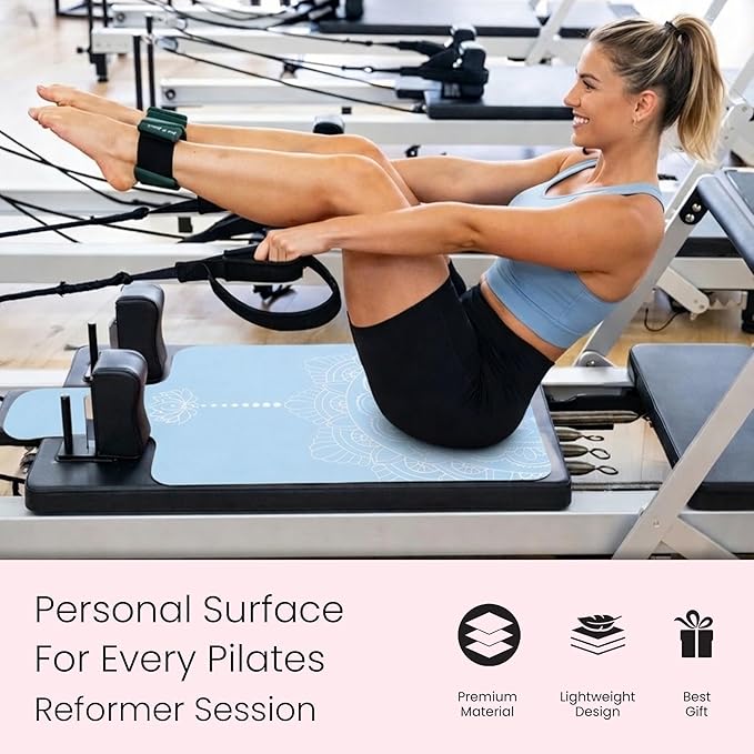 Pilates Reformer Mat Non Slip – Washable Reformer Mat Cover with Grip Socks & Mesh Bag, Sweat Absorbing Pilates Reformer Towel for Studio & Home Use