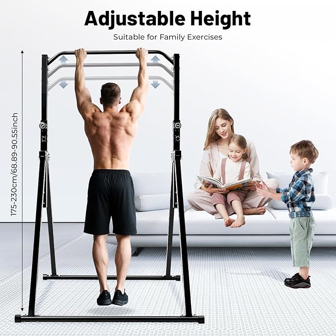 Pull Up Station, Triangular Design Power Tower Foldable Pull Up Bar Station, Height Adjustable Multi-Function Tower Workout Dip Stand For Home Gym Strength Training Equipment (440.92lbs)