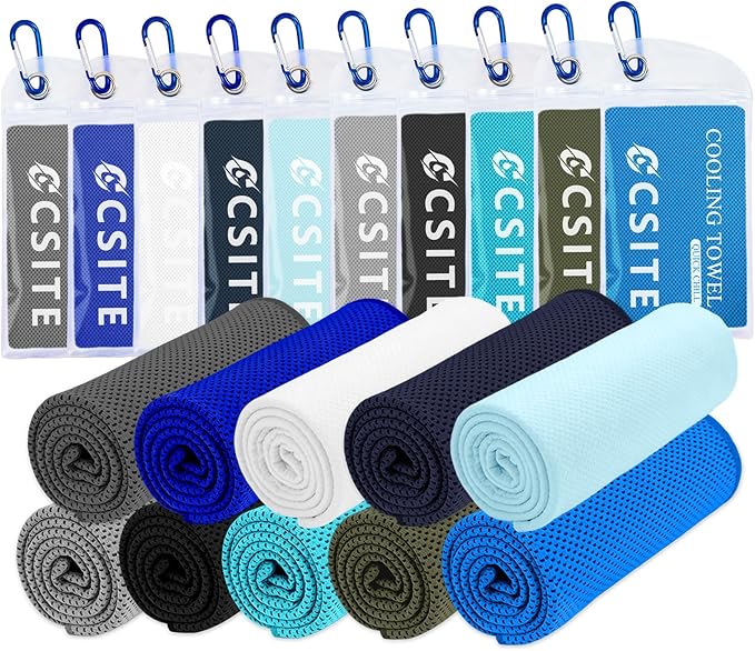 10 Pack Cooling Towels (47"x12") for Neck and Face, Ice Towel for Hot Weather, Soft Breathable Chilly Gym Towels, Microfiber Towel for Work Out, Yoga, Running, Camping & More Activities
