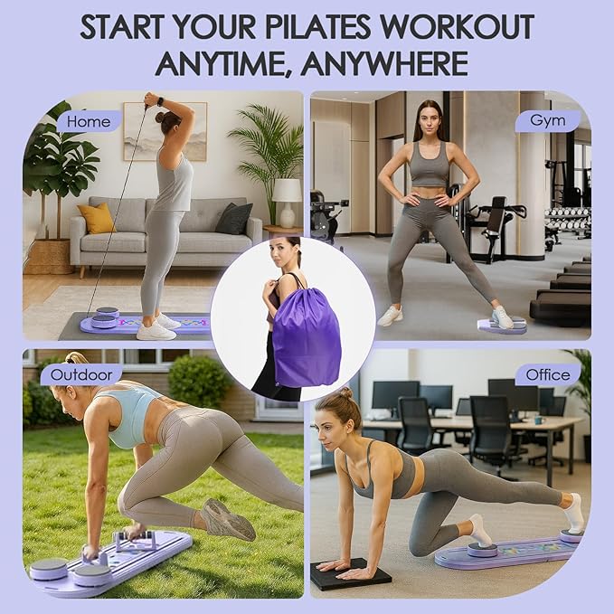 Pilates Board for Home Workout,Foldable Multifunctional Pilates Reformer Set with Timer,Resistance Bands & Storage Bag,Portable Pilates Equipment for Abs,Core & Full-Body Exercise