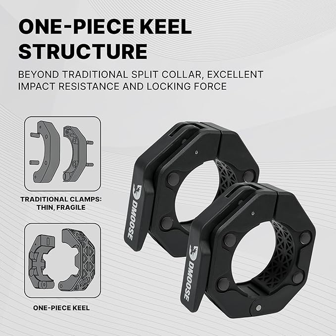 DMoose Fitness Barbell Clips 2 Inch (Pair) - Quick Release Olympic Barbell Clamps & Collars with Anti Slip TPR Grip for Secure Weightlifting and Powerlifting - Weight Clips for Bars at Home or Gym