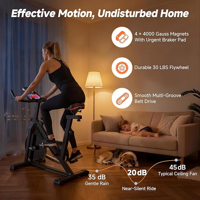 Exercise Bike, Magnetic Stationary Bikes for Home with Brake Pad Silent Belt Drive, 330LB Weight Capacity Indoor Cycling Bike with Upgraded Comfortable Seat, Tablet & Water Bottle Holder Black