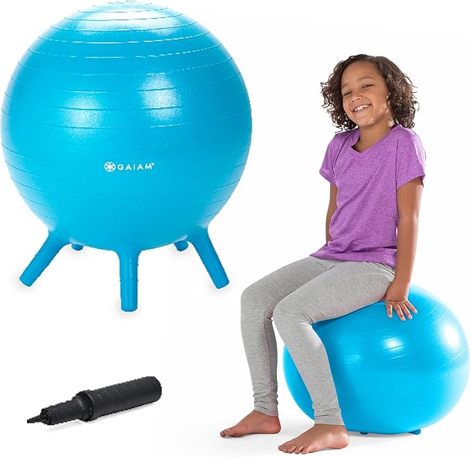 Stay-N-Play Children's Balance Ball - Flexible School Chair Active Classroom Desk Alternative Seating Built-In Stay-Put Soft Stability Legs, Includes Air Pump