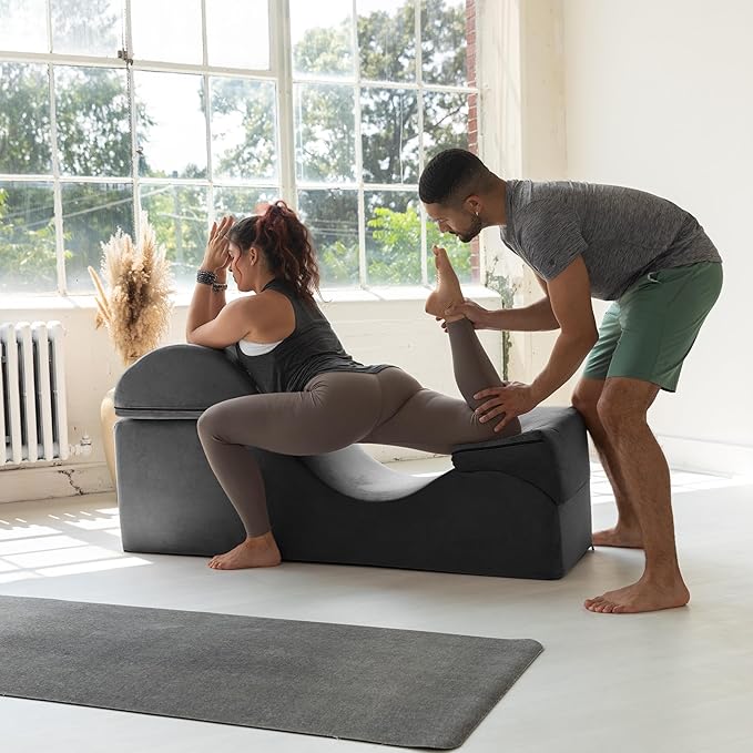 Avana Kami Convertible Chaise/Bed Bench for Yoga & Massage - 2-in-1 End of Bed Ottoman with Concealed Fold Out Yoga Lounge Chair, 18" Wide, Microvelvet Ink Blue