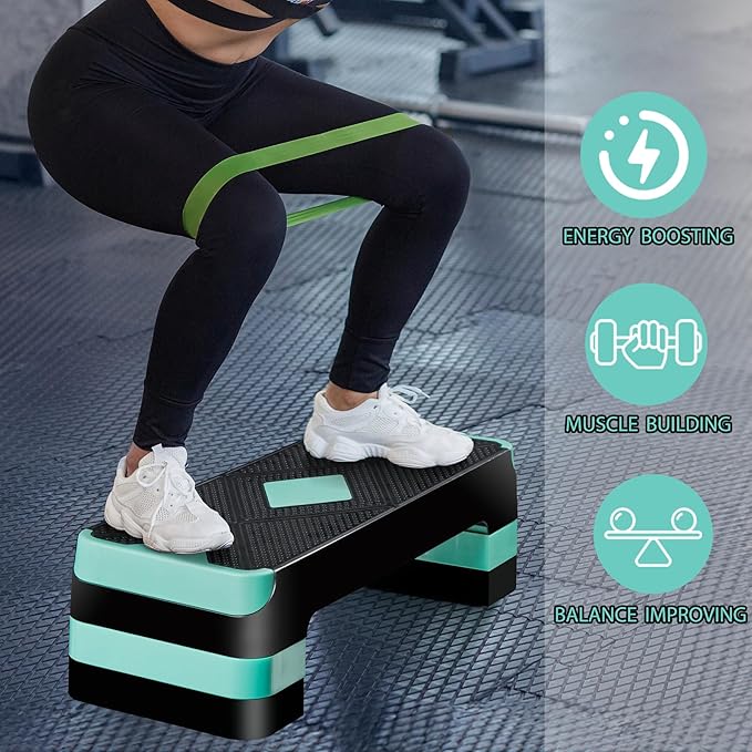Smartxchoices 27'' Aerobics Stepper Workout Step Platform with 4 Risers 4"-6"-8" Height Adjustable, Non-Slip Fitness Exercise Workout Trainer for Cardio, Core, Strength Training,Home Gym