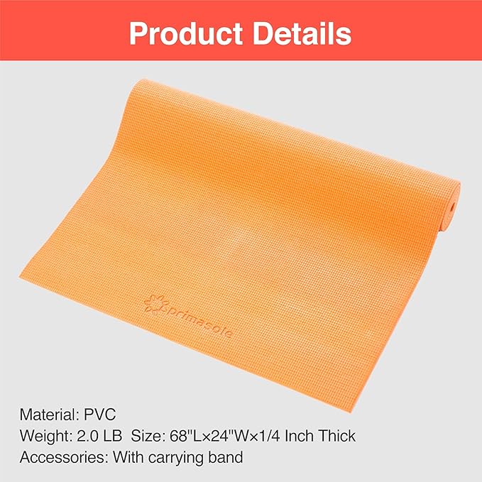 Primasole Yoga Mat with Carry Strap for Yoga Pilates Fitness and Floor Workout at Home and Gym Non-slip 9 colors
