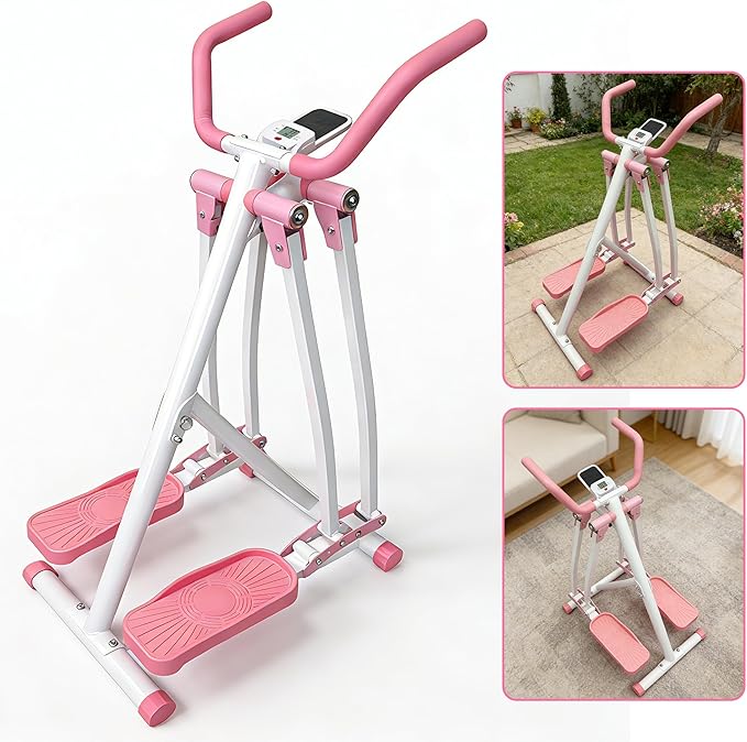 Air Walker Exercise Machine Foldable Elliptical Machine for Home Mini Elliptical for Full-Body Low-Impact Workout with LCD Display Space Walker Exercise Equipment for Home Gym Pink