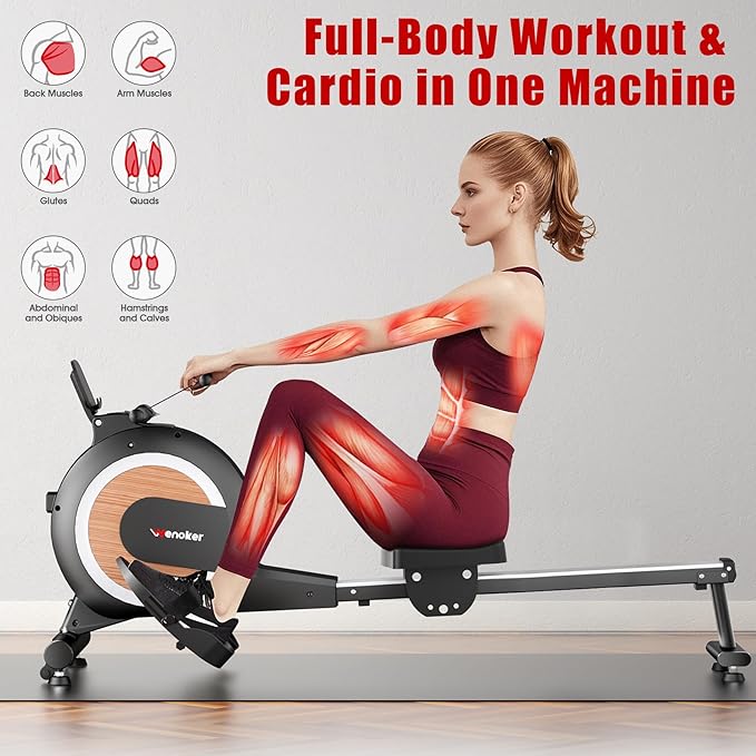 Rowing Machine for Home, Magnetic Rower Machine, 350 LB Weight Capacity, 16-Level Silent Resistance Row Machine for Gym Exercise Full-Body Workout Compact Rower with LCD Monitor Tablet Holder