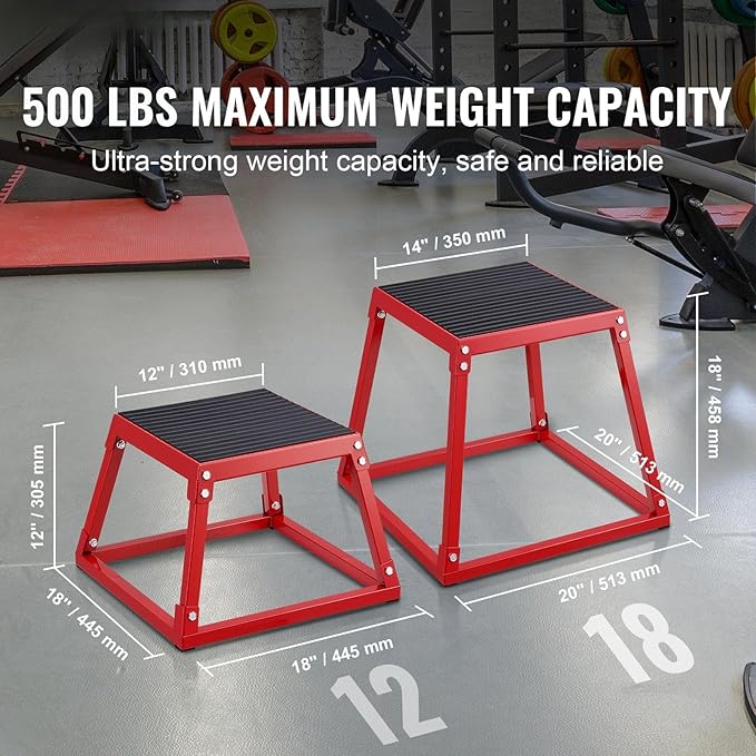 Plyometric Jump Box, 12 Inch Plyo Box, Steel Plyometric Platform and Jumping Agility Box, Anti-Slip Fitness Exercise Step Up Box for Home Gym Training, Conditioning Strength Training, Red