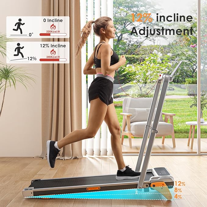Walking Pad with Incline Portable Treadmill with Handle Bar for Home Office Under Desk Use Small Space Treadmill
