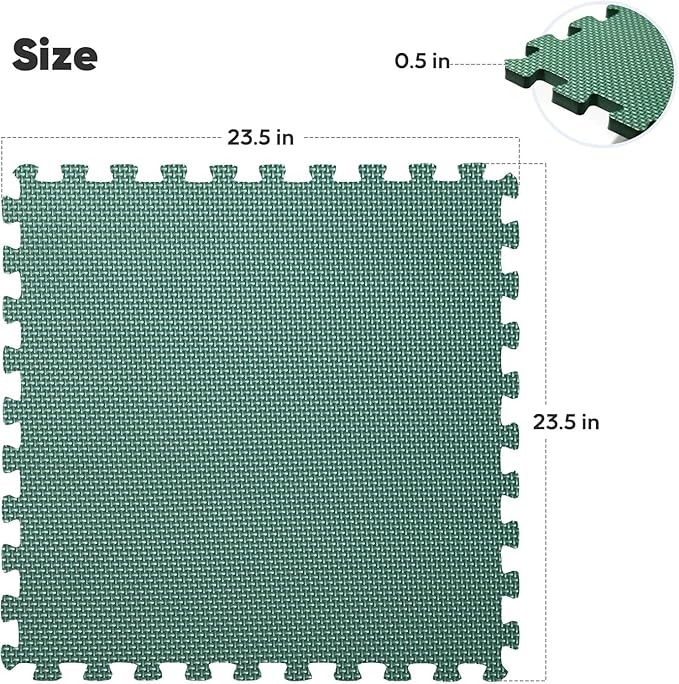 36 Pack Home Gym Mat, Puzzle Exercise Mat, EVA Interlocking Foam Floor Tiles for Home Workout Equipment and Kids' Play Areas -, 24 in x 24 in x ½ in, Green 36 Tiles
