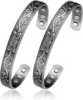 BioMag 2 Pcs Magnetic Copper Bracelets for Men, 99.99% Pure Copper Cuffs with 3500 Gauss Magnets, Adjustable Size, Intricate Floral Pattern, Antique Silver