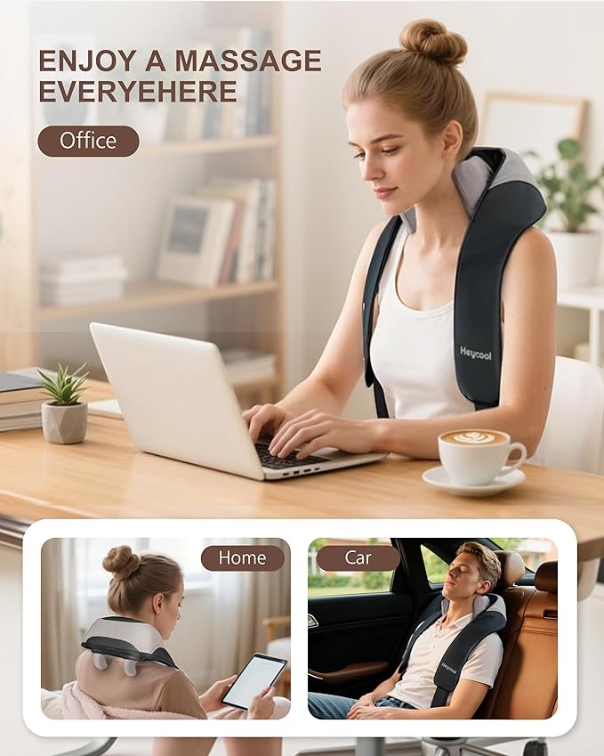 Cordless Neck Massager with Heat, Shiatsu Neck Shoulder Massager for Pain Relief Deep Tissue, 2 Heating Areas, 3 Modes Kneading Back Massager Presents/Gifts for Women, Men