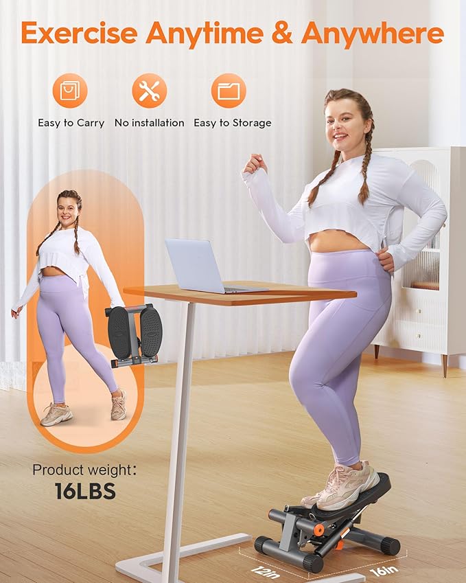 Niceday Mini Steppers for Exercise at Home, Stepper with Resistance Bands, Stepper with 300LBS Loading Capacity, Hydraulic Fitness Stepper with LCD Monitor Black