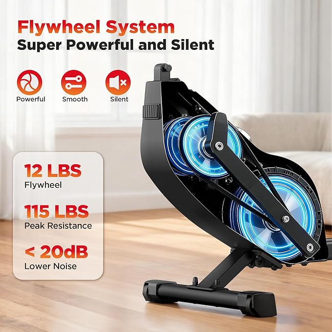 Rowing Machines for Home,Quiet Resistance Magnetic Rower Machine with 32 Levels,350lb Weight Capacity,Compact Dual Slide Rail,LED Monitor & Comfortable Seat,App Supported&Tablet Holder