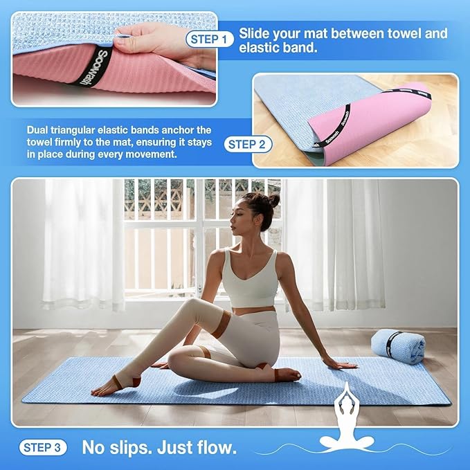 Hot Yoga Towel,Microfiber Yoga Mat Towels Non Slip for Hot Yoga Absorbent Microfiber Sweat Anti-Slip Cover,Bikram,Pilates,Exercise,Fitness 28 inch X 72 inch Blue 2 Pack