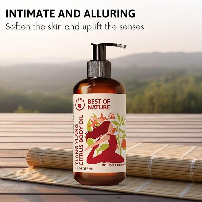 Best of Nature Ylang Ylang Citrus Body Oil Blend - Non-Greasy Aromatherapy Massage Oil for Body, Skin & Face, Crafted with Pure Essential Oils, (8 fl oz)