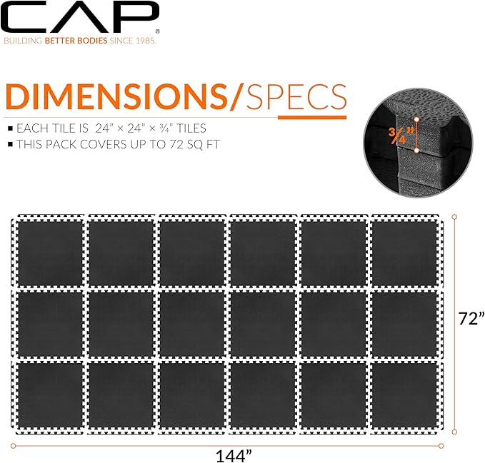 CAP Puzzle Exercise Mats | 3/4” Thick EVA Interlocking Foam Tiles for Home Gym Flooring | Multiple Options