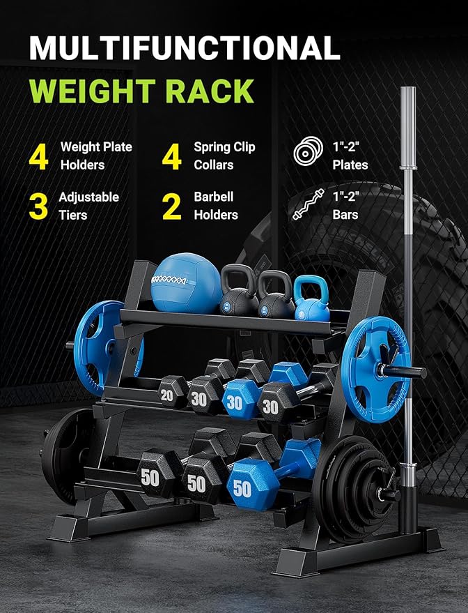 YOLEO Professional Dumbbell Rack, 1100LBS Capacity Weight Rack for Dumbbells Barbells Kettlebells, 3-Tier Adjustable Weight Stand, Multifunctional Weight Storage, Compact Weight Organizer for Home Gym (Rack Only)