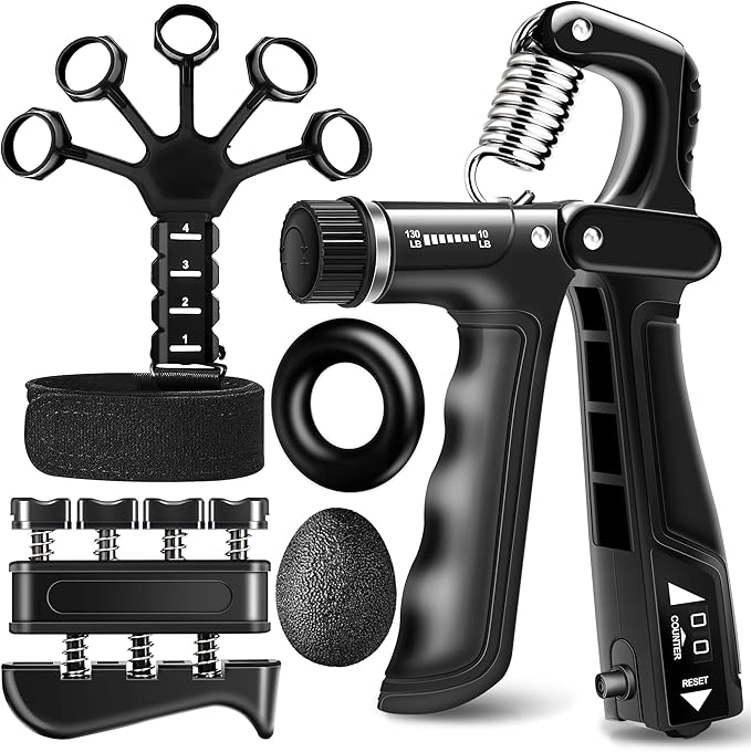 Grip Strength Trainer Kits (5 Pack), Forearm Strengthener with Adjustable Resistance, Grip Strength Tester, Finger Strengthener, Hand Gripper Strengthener for Muscle Building Injury Recover