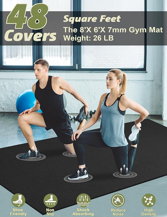 innhom Large Exercise Mat 6'x4'/7'x5'/8'x6'/9'x6'/10'x6' Workout Mat Gym Flooring for Home Gym Mats Exercise Mats for Home Workout Thick Floor Mat for Fitness