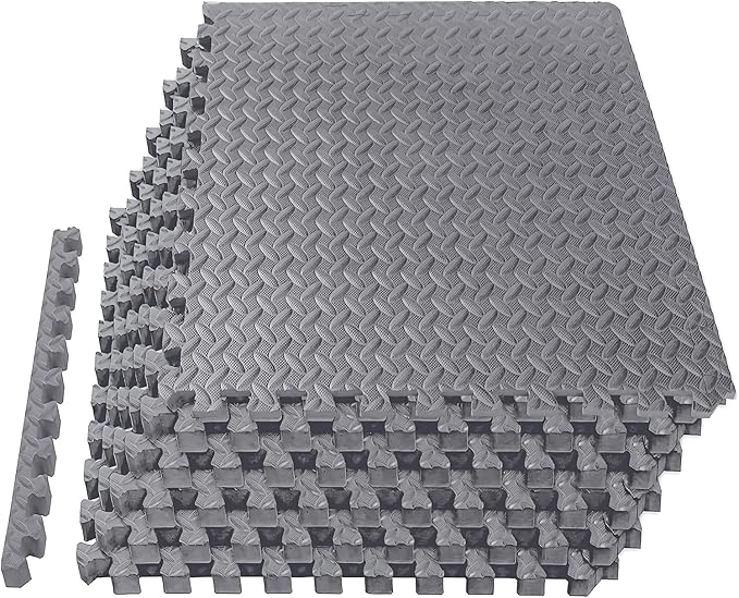 Mat Block APM002GY-2 Torin Interlocking Foam Tiles Puzzle Mats: EVA Gym Mat Flooring Exercise Equipment Mat for Home Gym Equipment, 24 SQ FT, 1/2 inch Thick, 6 Tiles, Grey
