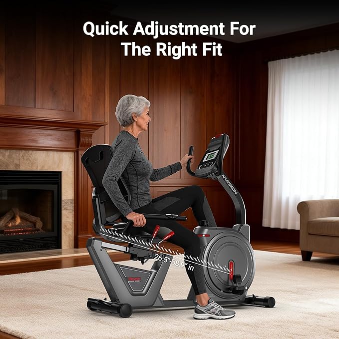 HARISON Recumbent Exercise Bike for Seniors, Quiet Magnetic Recumbent Bike for Home Use, Comfortable Seat, Step-Through Frame, App Compatible