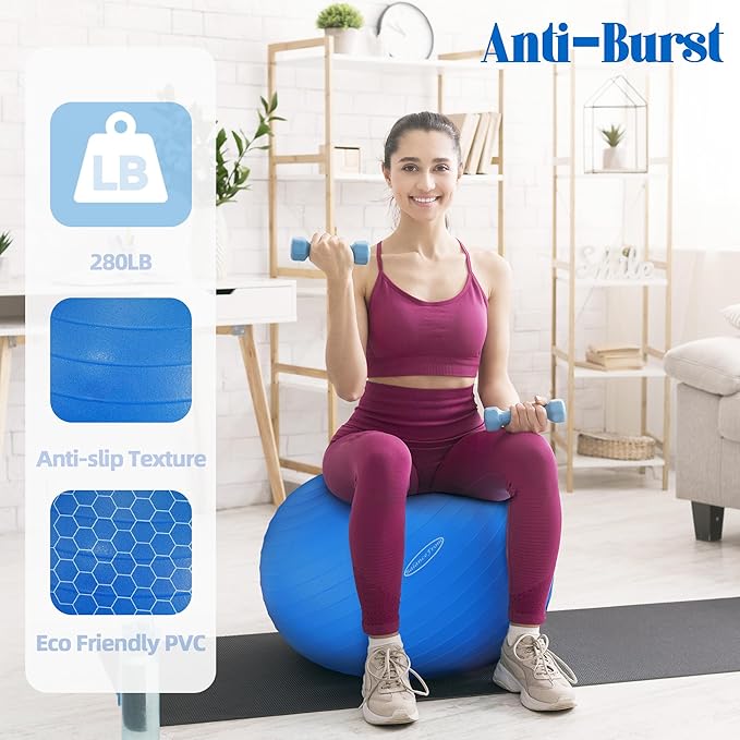 Fitvids Exercise Ball for Fitness, Yoga, Pilates with Quick Pump, Anti-Burst Slip Resistant Balance Ball