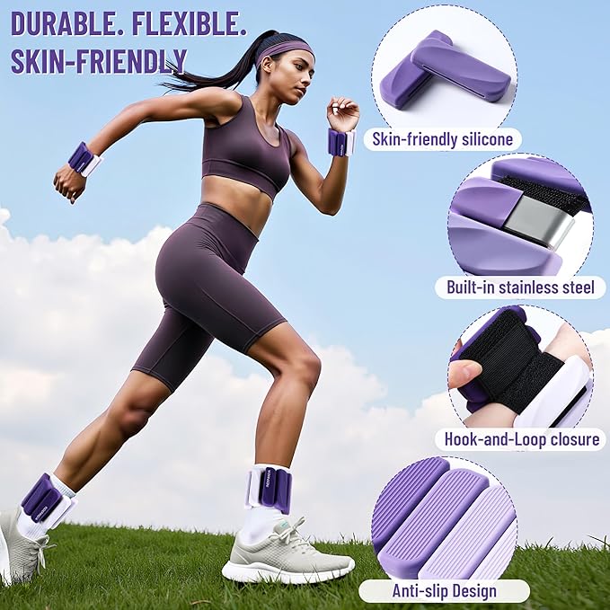 Wrist & Ankle Weights for Women and Men, 2lbs/4lbs Pairs Adjustable Silicone Weighted Bangles for Arm & Leg Workouts, Perfect for Pilates, Barre, Yoga, Walking & Home Fitness 24055